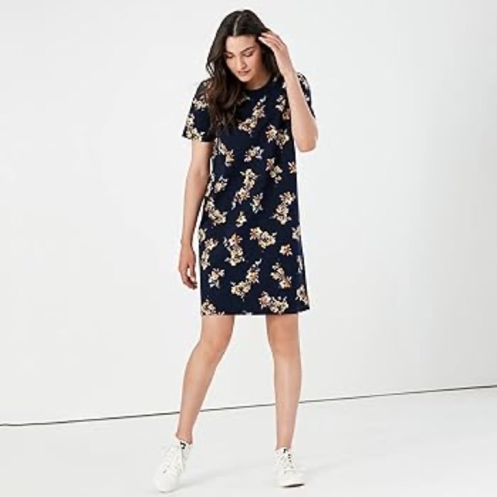Joules Navy Floral Short-Sleeve Mini Dress